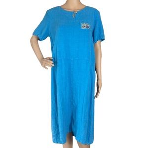 BLUE CACTUS L blue linen shift dress lagenlook boxy natural fibers summer beach